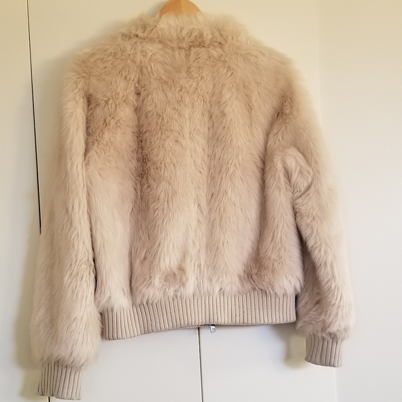 White Faux Fur Bomber Jacket - Picture 7 of 8